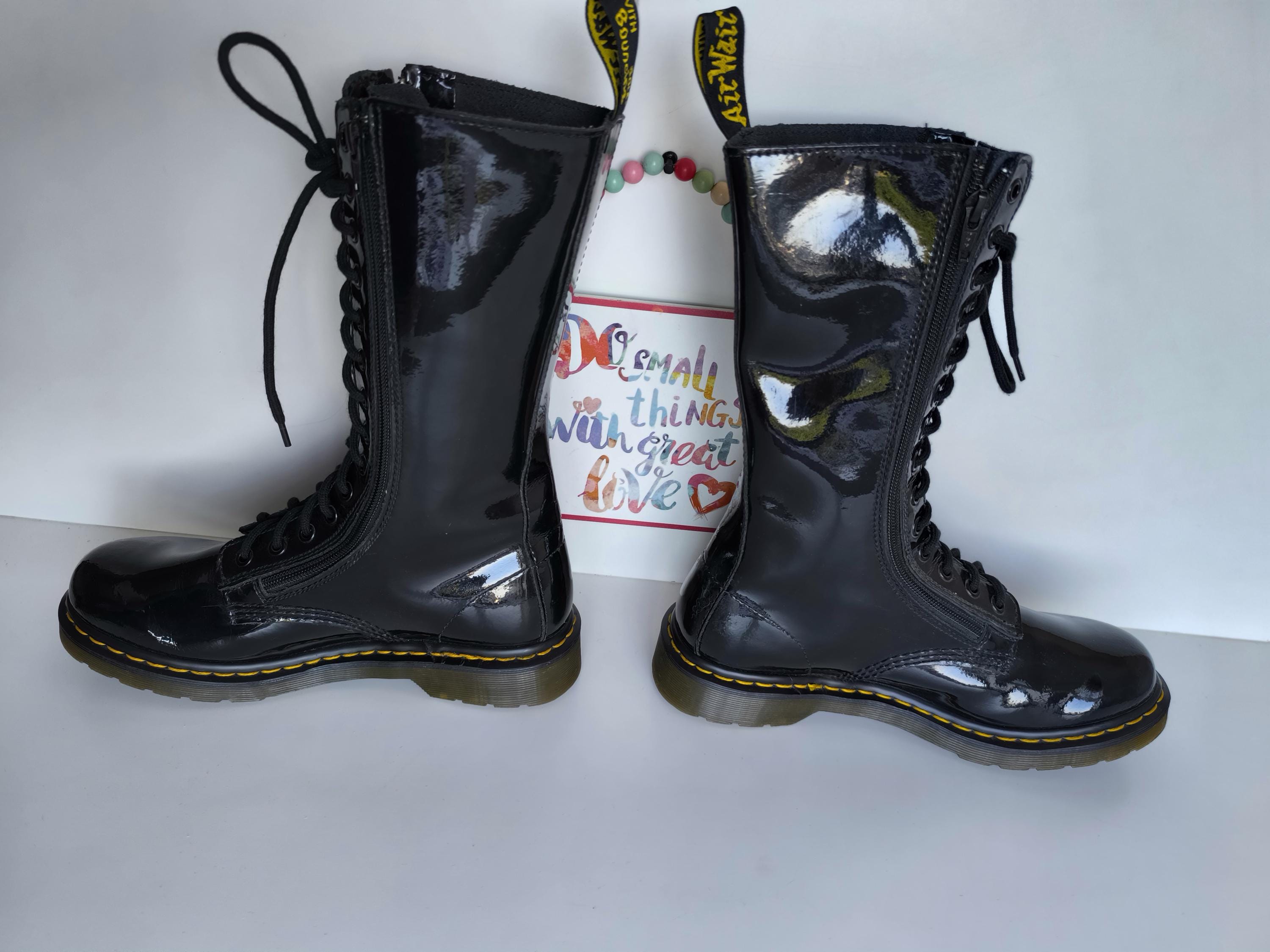 Dr. Martens 14-eye Patent Leather Mid-calf Boots, Double Zip (UK7