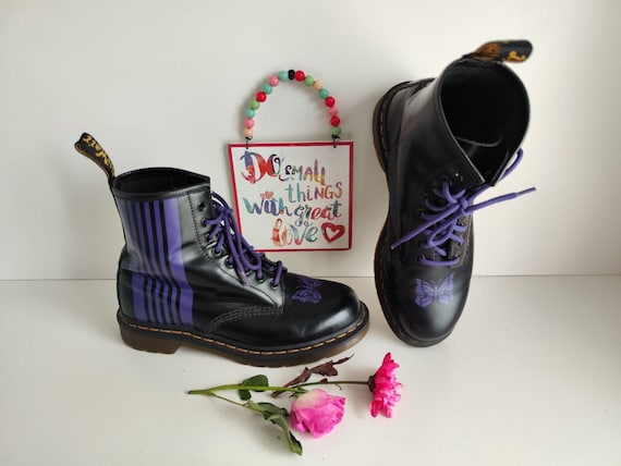 Dr Martens X Needles 1460 Purple Butterfly 8 Hole Boots 60 Years 