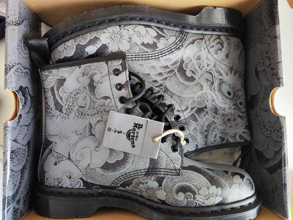 Dr Martens 1460 OT tattoo gunmetal grey Japanese Dragon Art