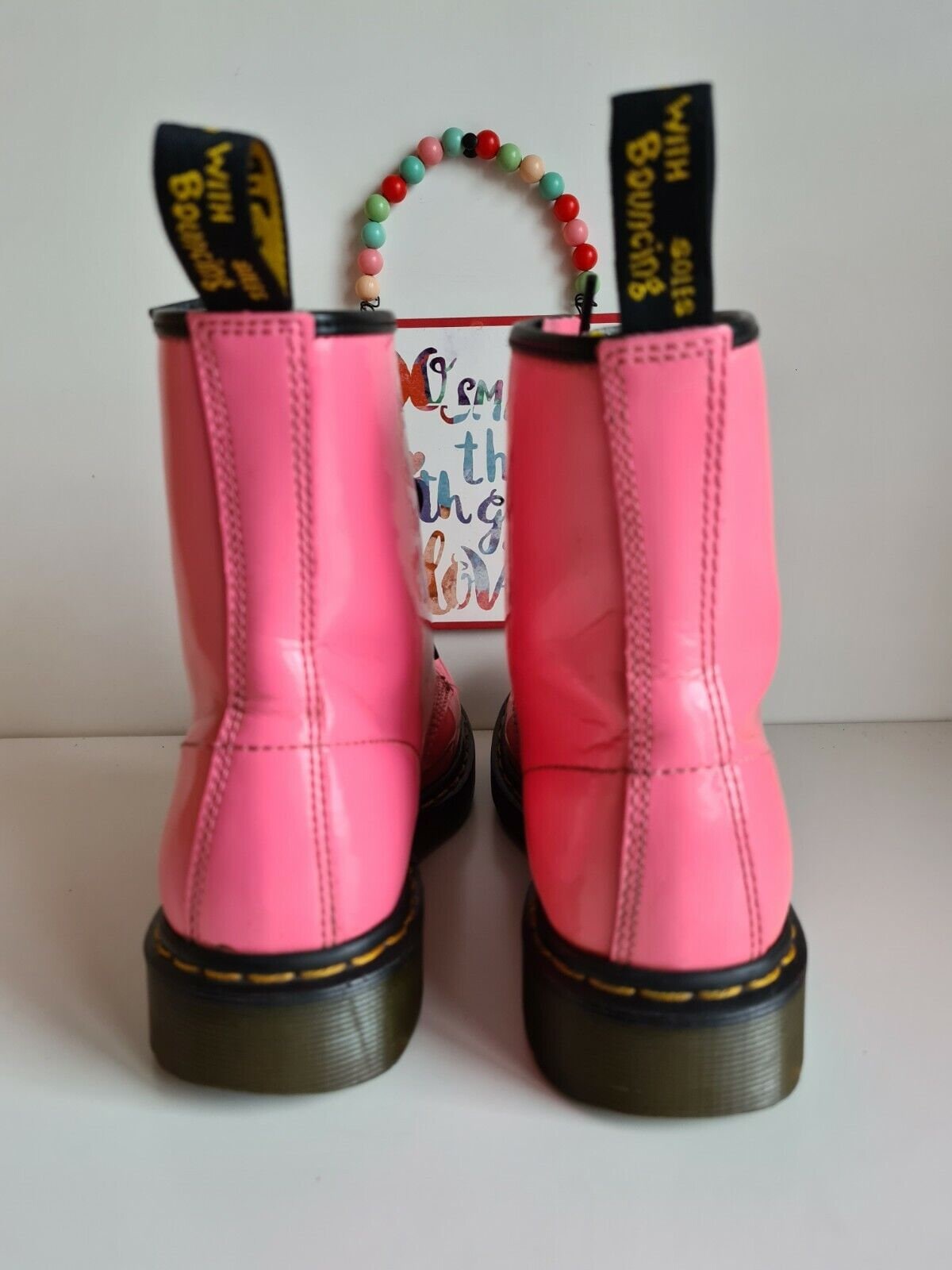 Dr. Martens Acid Pink 8-Eye 1460 Lace-Up Boots with Blue and Purple Laces 1460 Distressed Leather Lace Up Boots in Pink | Dr. Martens main image 2