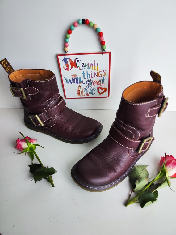 Dr Martens Gayle Boots Brown Soft Leather Ankle Strap Buckle Biker