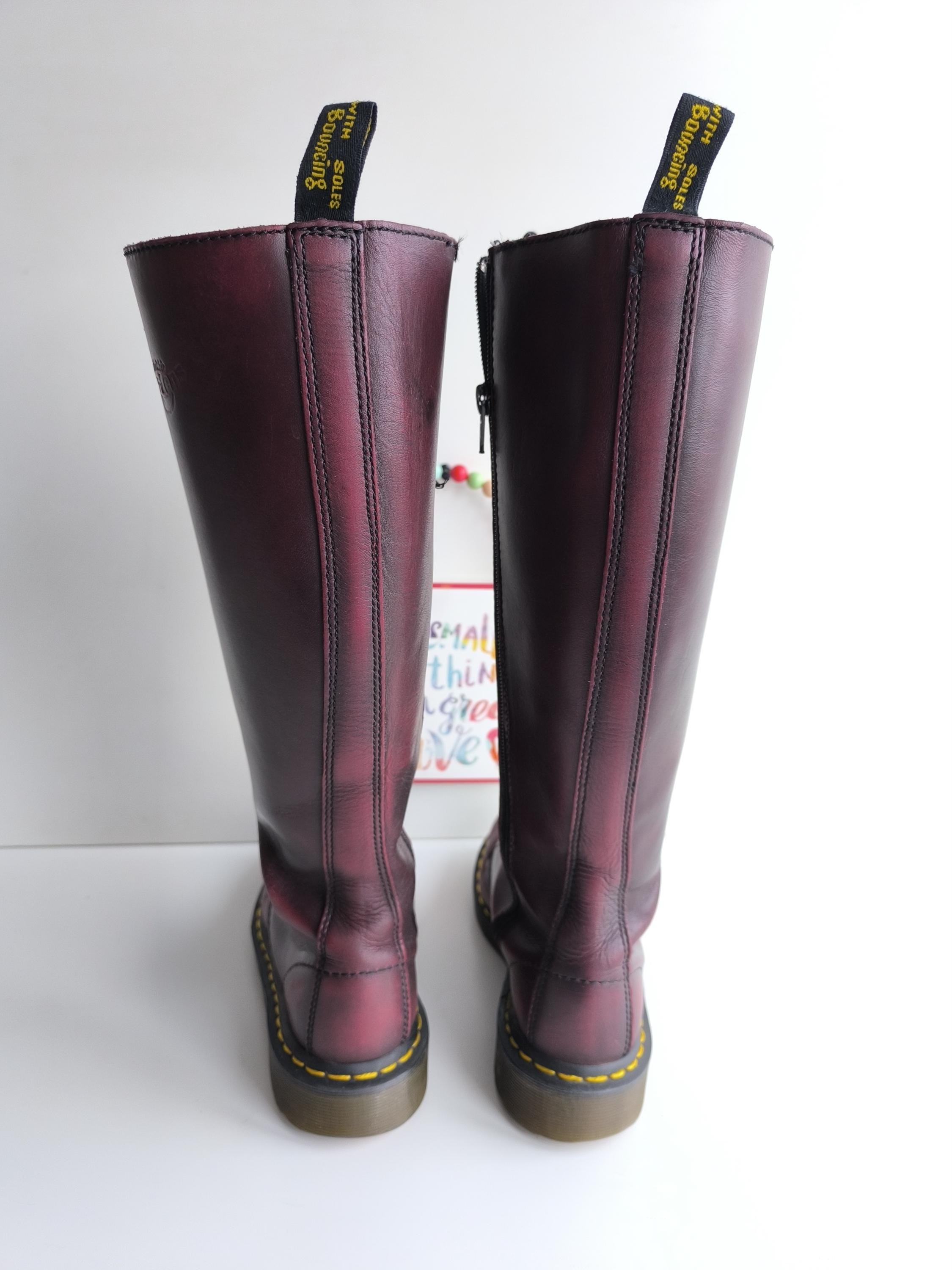 Vintage Dr. Martens 1B60 Burgundy Leather Knee High Boots (UK4