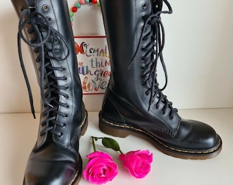 Dr. Martens 1914 Black Leather Boots, 14-eye Punk Style (UK  display picture 1