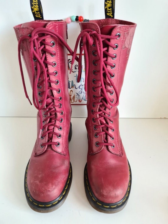 Dr Doc Martens 1914 14 Eye 1b99 Cherry Red Skull Roses