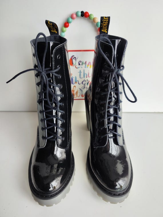 Dr Martens Kendra Heeled Ankle Black Patent Platform Boots UK7