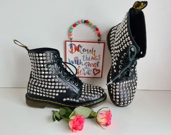 Dr Martens Spike Chrome Studded metal silver black 1460 8 hole boots UK 7 EU 41
