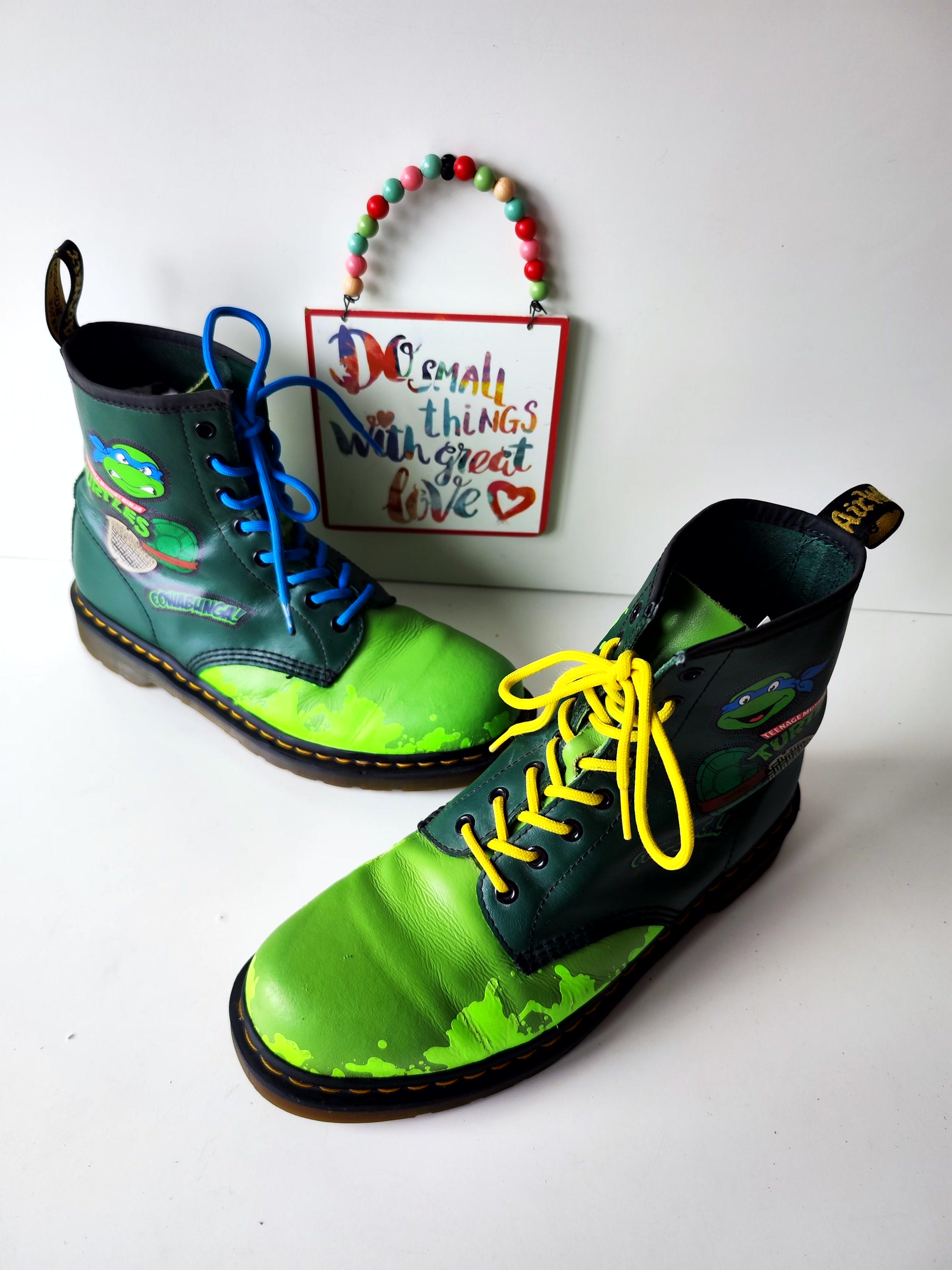 Dr Martens 1460 Hole Eyes Turtles Leo Ninja Green Ankle Boots