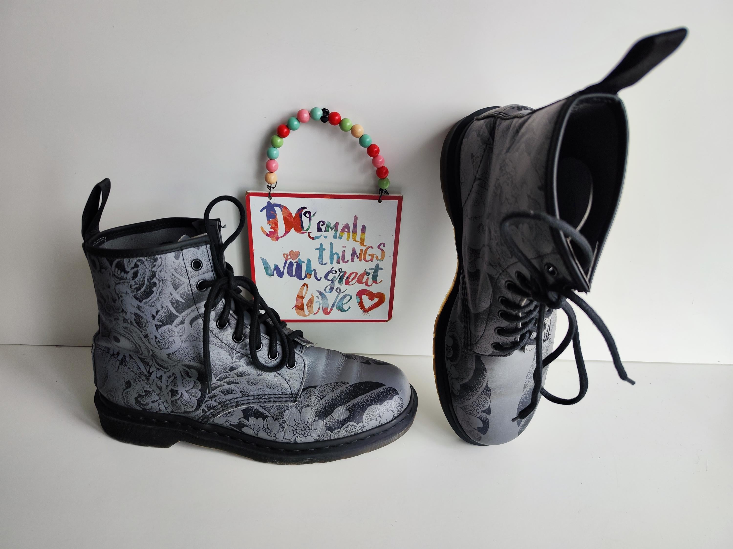 Dr Martens 1460 OT Tattoo Gunmetal Grey Japanese Dragon Art Boots