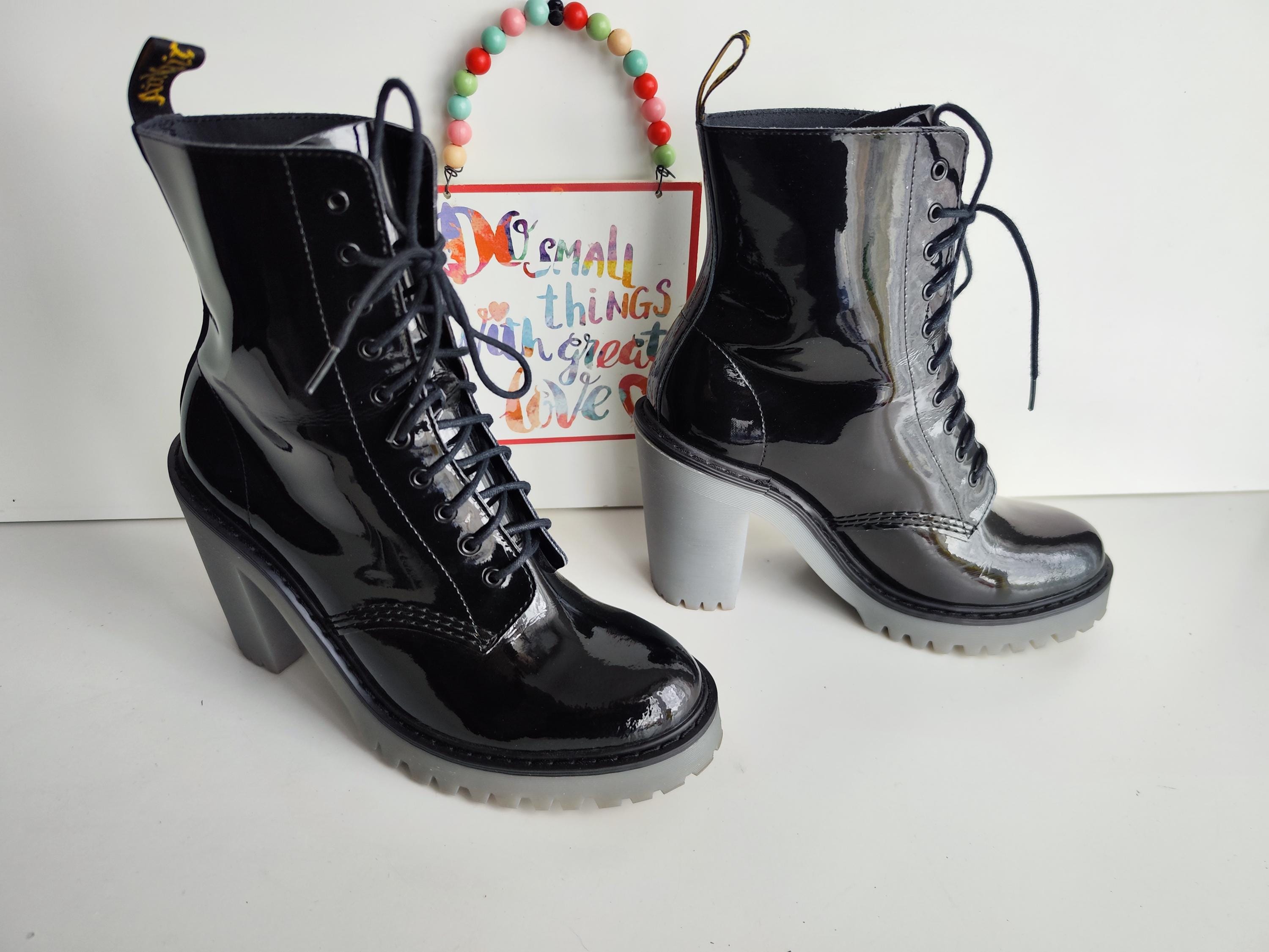 Dr Martens Kendra Heeled Ankle Black Patent Platform Boots UK7