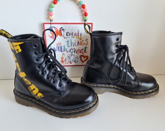 Dr Martens 1460 Hole Black Yellow Printed Brand Name Big Logo