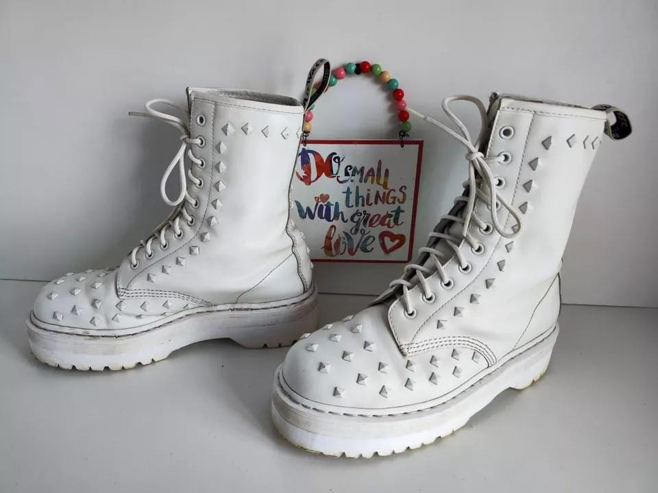Dr Doc Martens Jadon Platform Studded White Quad Sole Boots UK9