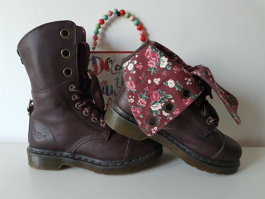 Doc Dr Martens 1914 Triumph Aimilita Brown Burgundy Floral Boots - Main Image