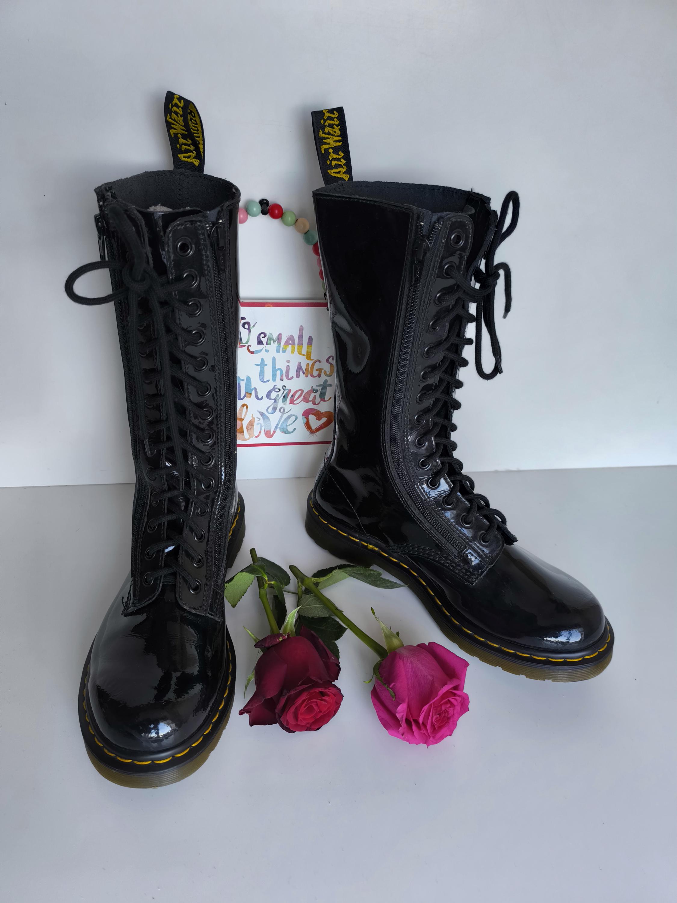 Dr. Martens 14-eye Patent Leather Mid-calf Boots, Double Zip (UK7