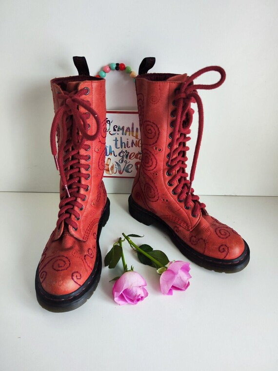 Dr Doc Martens 1914 14 Eye Cherry Red Curl Skull Vodou Boots UK4