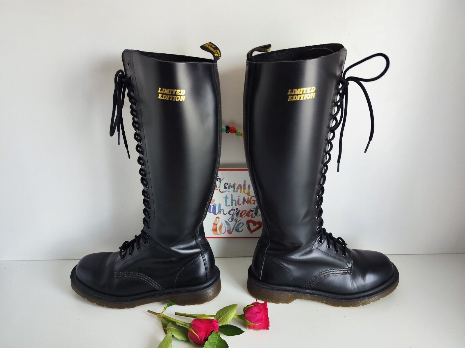 Dr Martens 20 Hole Knee High 1420 Black Tall Boots Limited