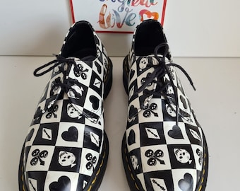 Dr Martens Shoes 1461 3 Eye Black White Playing Card