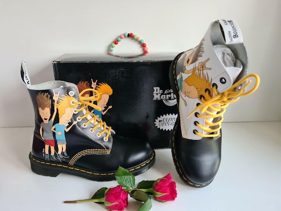 Women s Dr Martens 1460 Beavis and Butt Head Black White Ankle Boots UK 7 EU 41 Etsy UK