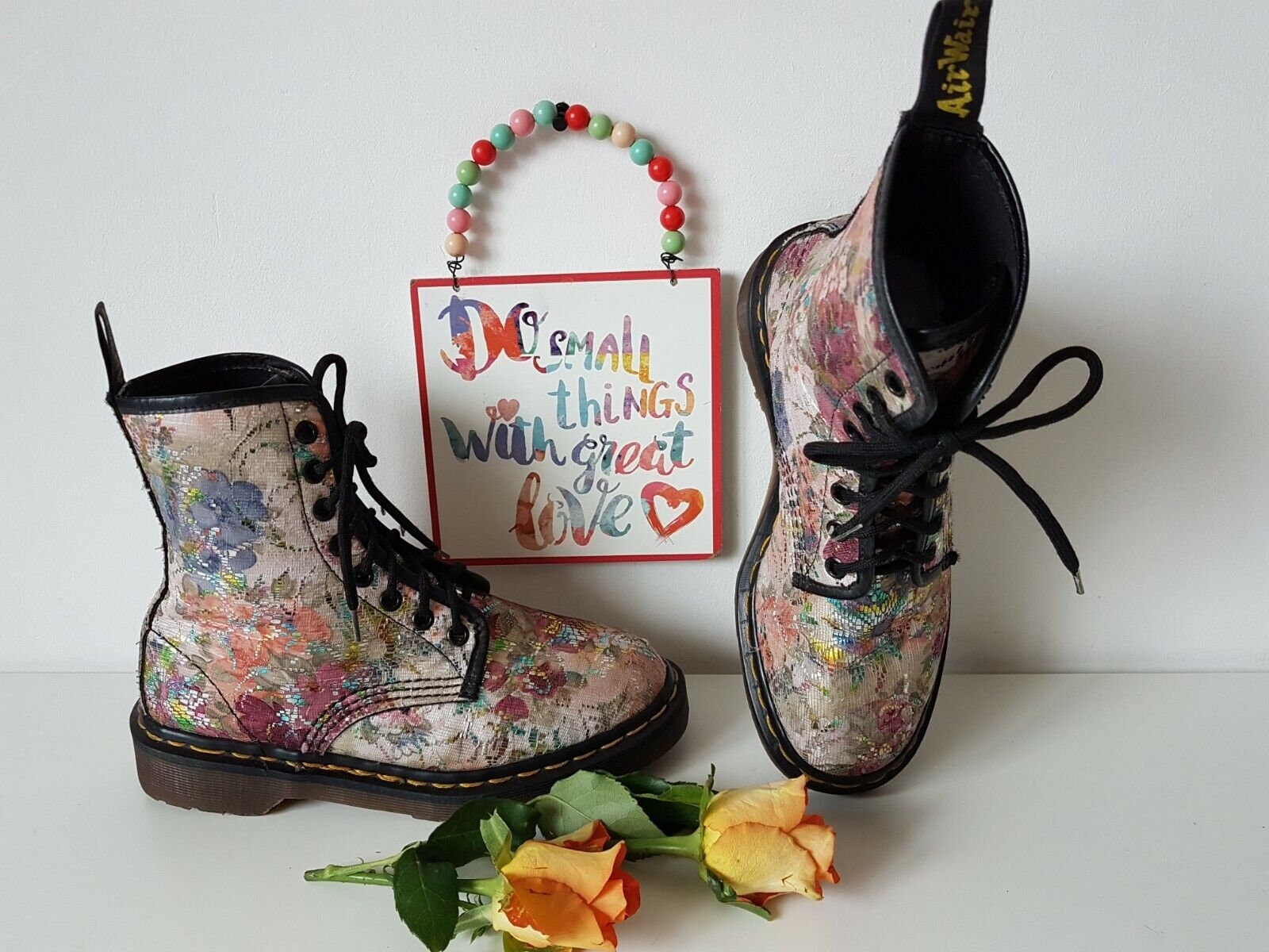Dr Doc Martens 1460 Lace Textile Shiny England 8 Hole Boots