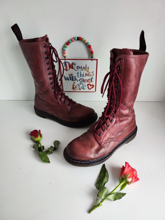 Dr Doc Martens 1b99 12086 Snake 14 Eye Zip Mid Calf Burgundy Boots UK6 EU39 US8 Etsy UK