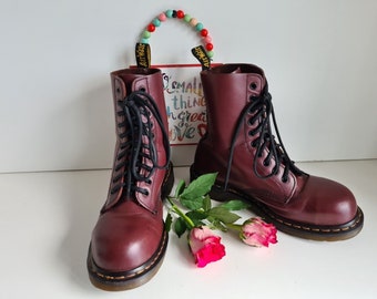 Dr Doc Martens 1490 10 eye ankle boots red oxblood punk metal toe UK5 EU38 US7
