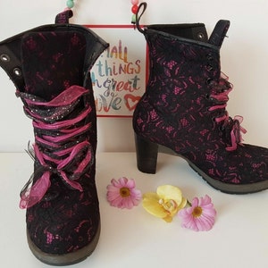 Dr Martens Diva Darcie black pink Heel lace fabric court boots UK 4 EU 37 US 6