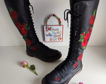 Dr Martens Rhonda 20 hole 1b60 zip floral boots Vonda roses tall knee high UK7