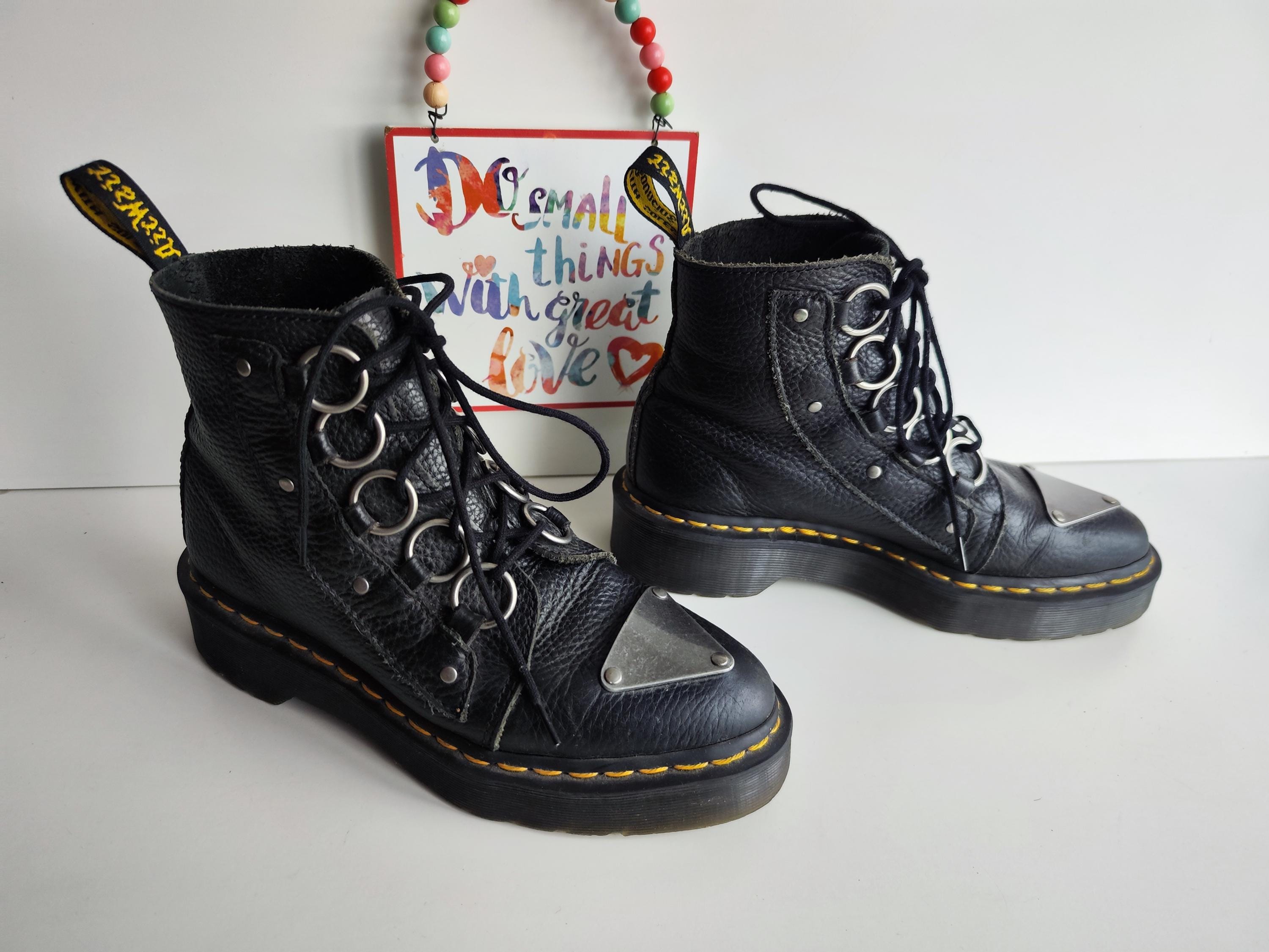 Dr Doc Martens Farylle Aunt Sally Black Boots Exposed Metal Toe 