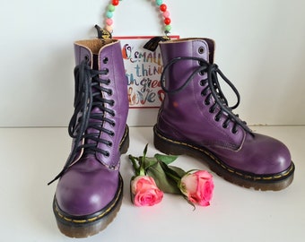 Dr Martens vintage 1919 10 eye purple england bex platform chunky boots UK3 EU36