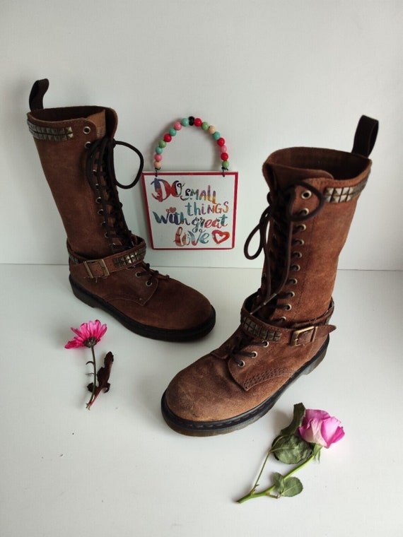 ドクターマーチン JANICE ブーツ Dr Martens Janice 14 Hole Mid Calf 1914 Suede Brown Boots UK6 EU39