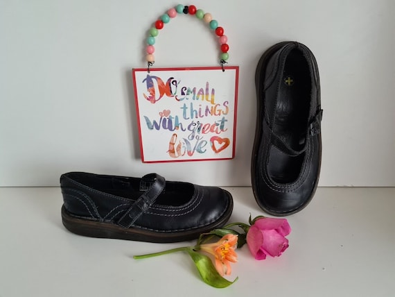 Dr Doc Martens Dms Mary Jane Flat Black Buckle Shoes UK 3 EU
