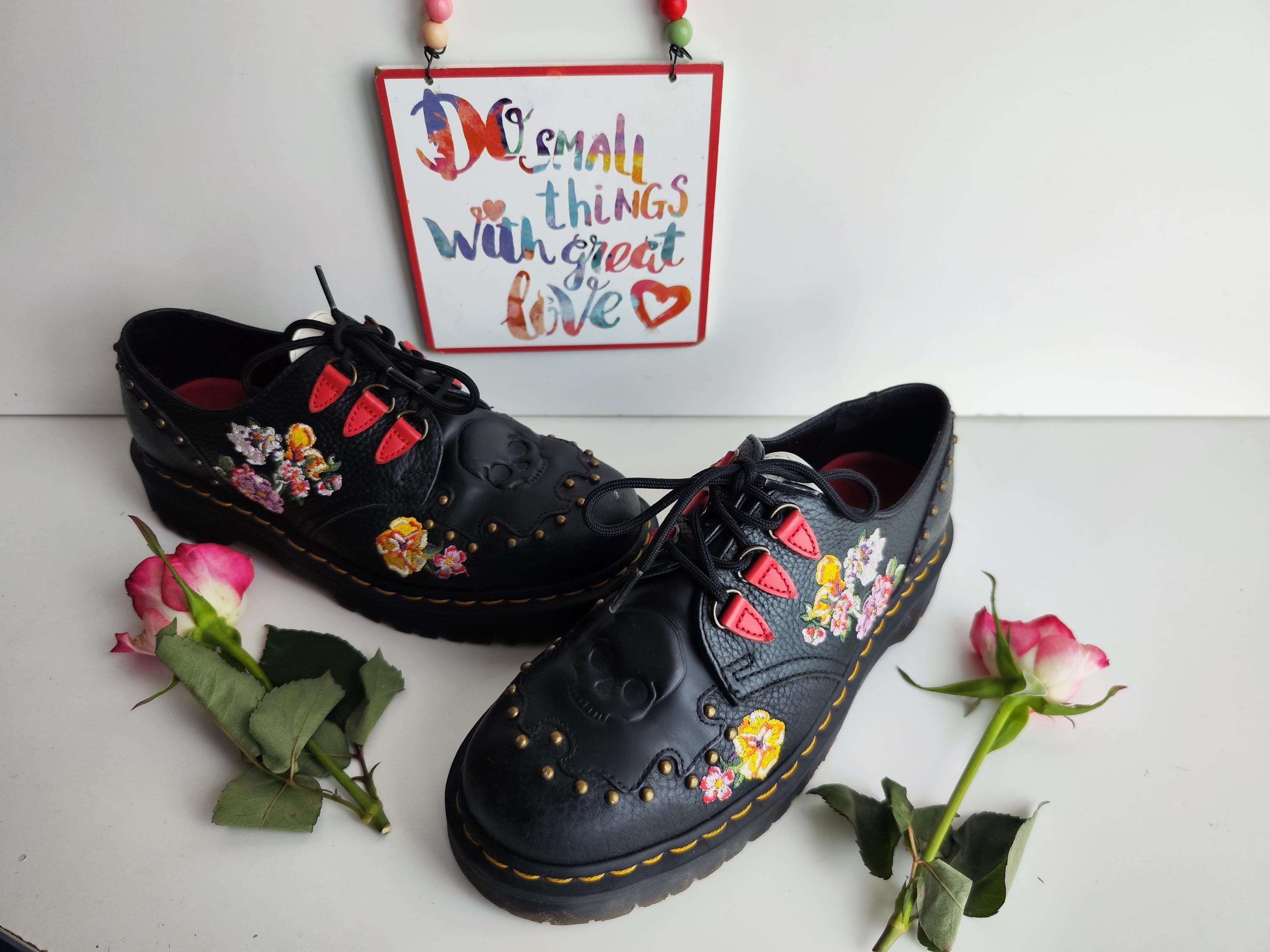 Dr Martens 1461 Serova Skull Floral Oxford Flat Platform Shoes UK6 
