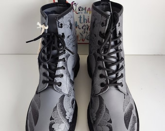 Dr Martens 1460 OT Tattoo Gunmetal Grey Japanese Dragon Art Dr Martens 1460 OT Tattoo Gunmetal Grey Japanese Dragon Art