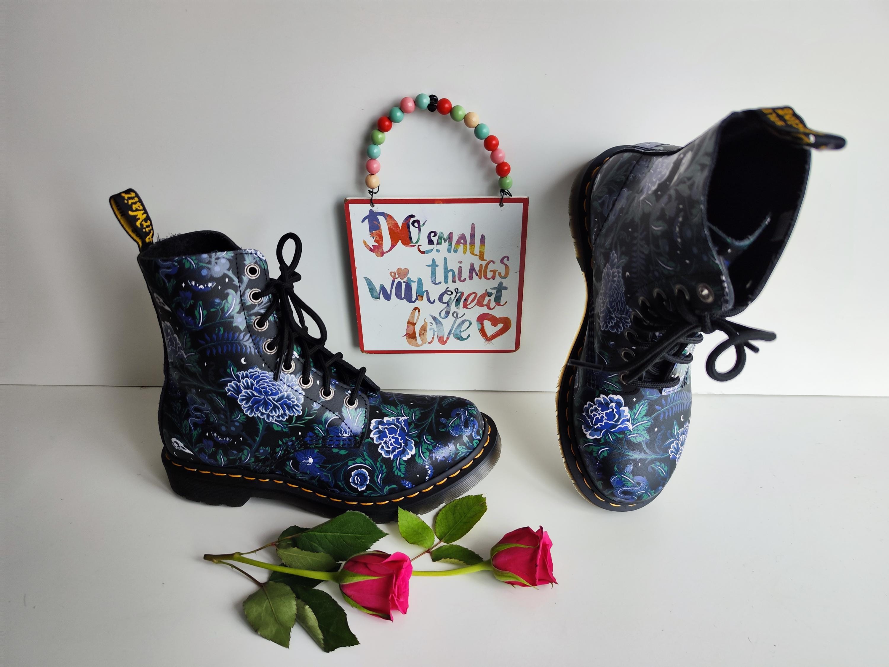 Dr Martens 1460 8 Eye Backhand Mystic Garden Blue Floral Boots UK6