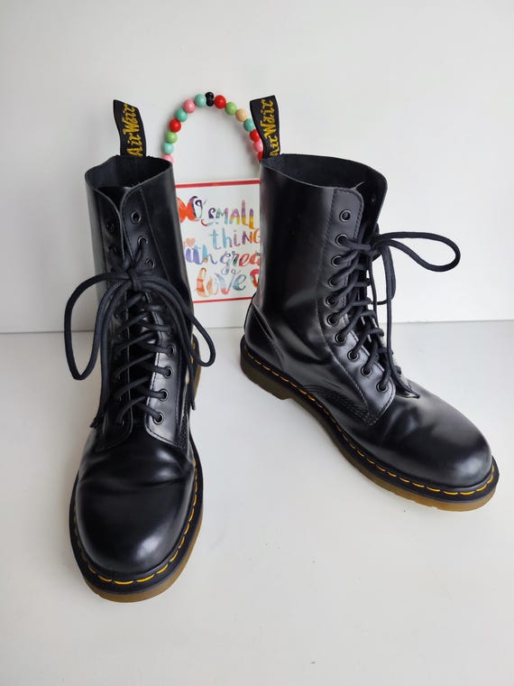 Dr Martens 1490 10 Eye Black Leather Ankle Boots UK9 EU43 US10