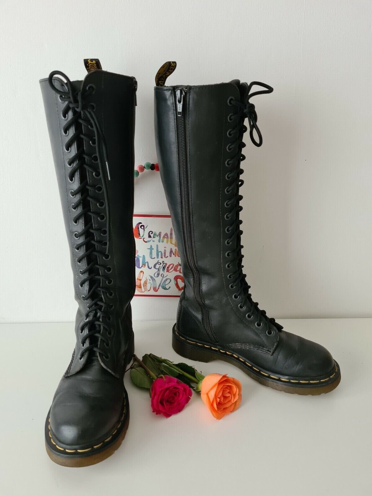 Dr Martens 20 Hole 1b60 Tall Knee High Black Zip Virginia Boots UK 4 EU 37 US 6 Etsy