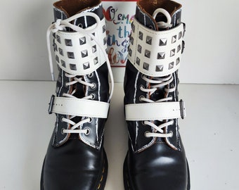 Dr Martens 1490 Joska Stud Black White Ankle Buckle Boots UK6.5