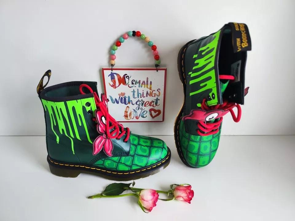 Rare Dr Martens 1460 Raph Red Turtle Ninja Green Dms Boots UK7 EU41 US9 Etsy UK