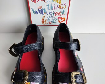 Dr Doc Martens Flats 1461 Mukai Buckle Skull Mary Jane Floral