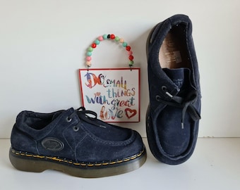 Dr Martens 8349 blue suede 2 eye platform chunky england vintage shoes UK10