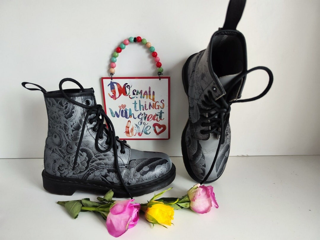 Dr Martens 1460 OT Tattoo Gunmetal Grey Japanese Dragon Art