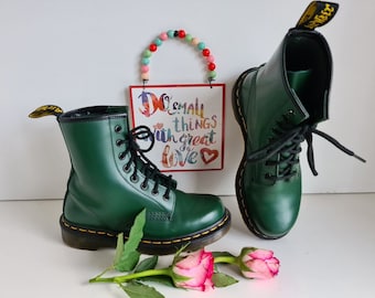 Dr Doc Martens 1460 Green 8 Hole Ankle Leather Punk Boots UK 3 EU