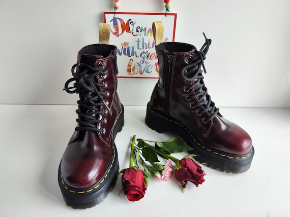 Dr Martens Jadon Vegan Red Arcadia Platform Quad Sole Chunky Boots