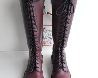 Vintage Dr. Martens 1B60 Burgundy Leather Knee High Boots (UK4