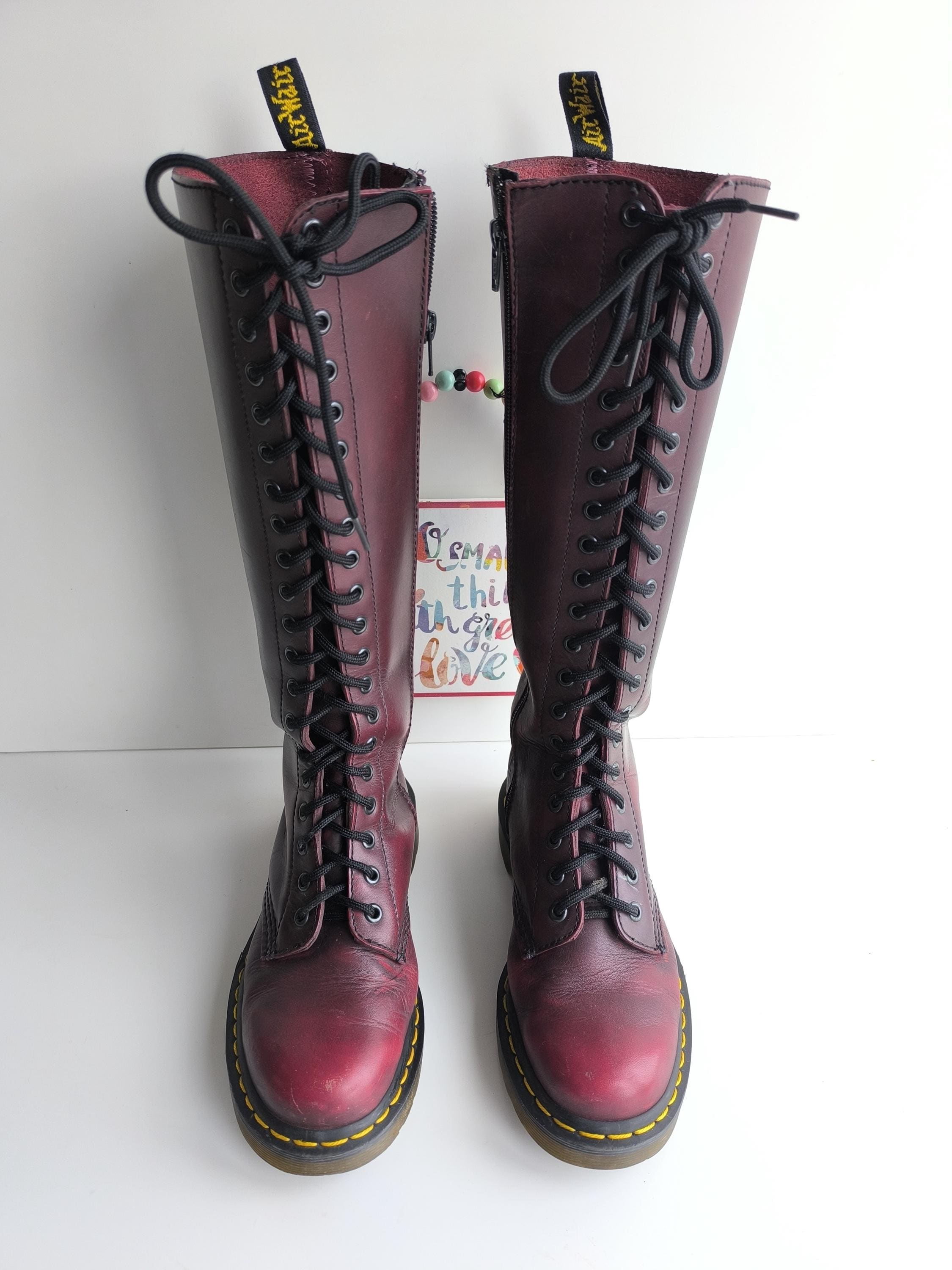 Vintage Dr. Martens 1B60 Burgundy Leather Knee High Boots (UK4