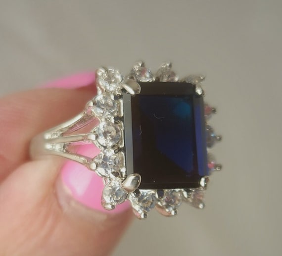 Vintage Emerald Cut Blue Faux Sapphire and Cubic … - image 2