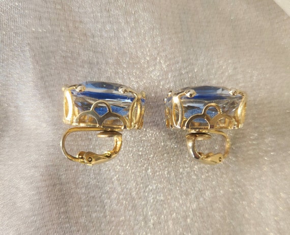 Vintage EMMONS Large Crystal Blue and Gold Tone C… - image 3