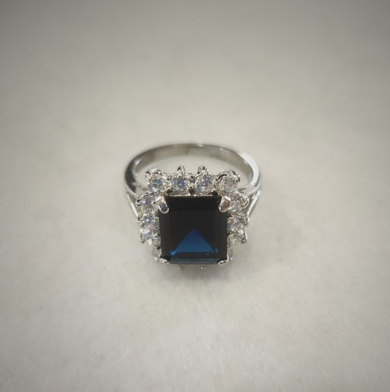 Vintage Emerald Cut Blue Faux Sapphire and Cubic … - image 1