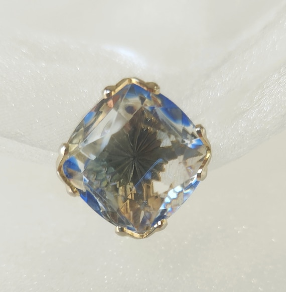 Vintage EMMONS Large Crystal Blue and Gold Tone C… - image 2