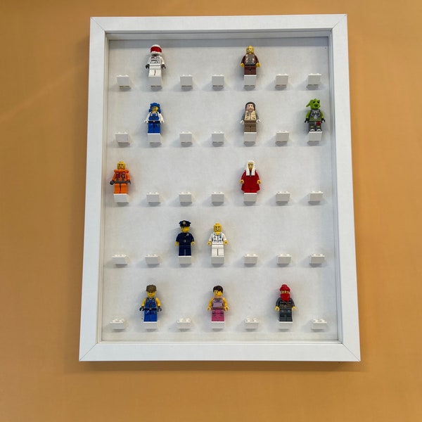 White Storage Frame for Lego Mini Figures - Wall-Mounted Frame for 35 Mini Figures, Kids toy storage, Mini Figure Storage for kids