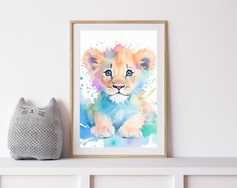 Póster mural / imagen de animal: león bebé / decoración de la habitación de los niños
